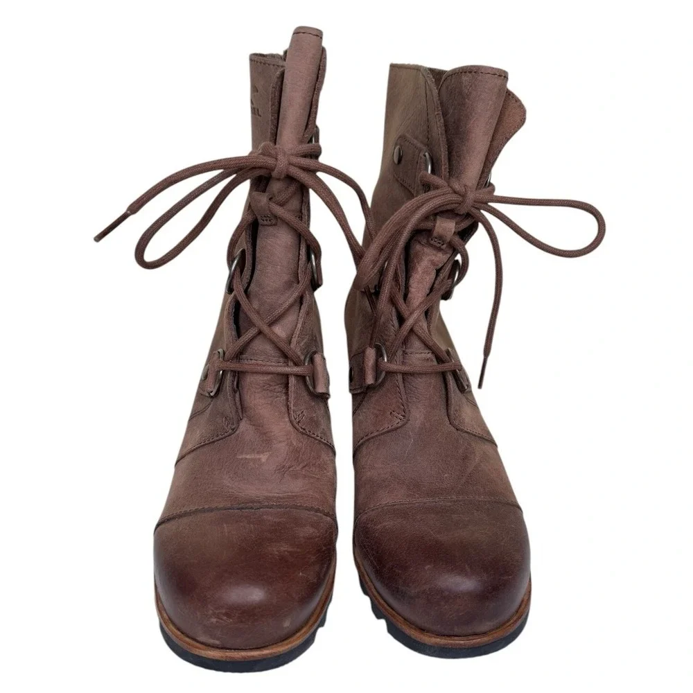 SOREL Joan Of Arctic Wedge Mid‎ Tobacco Leather Women's Size 9.5